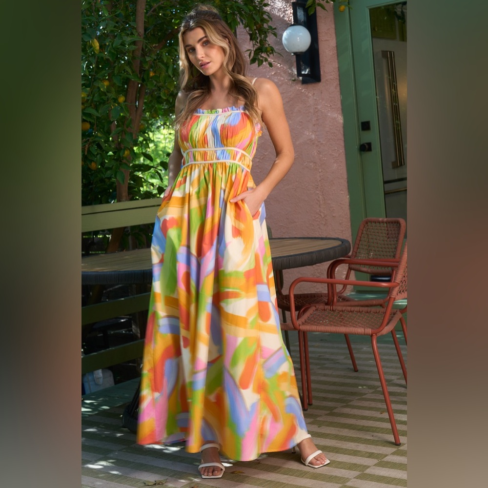 Colorful Abstract Watercolor Maxi Dress Size M